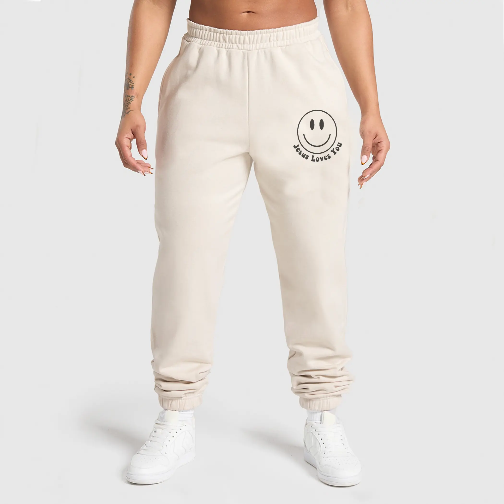 Smiley Graphic Sweatpants,  Cute Aesthetic Pants, Everyday Casual Clothing, All Seasons Lightweight Cotton Polyester Tapered Fit
