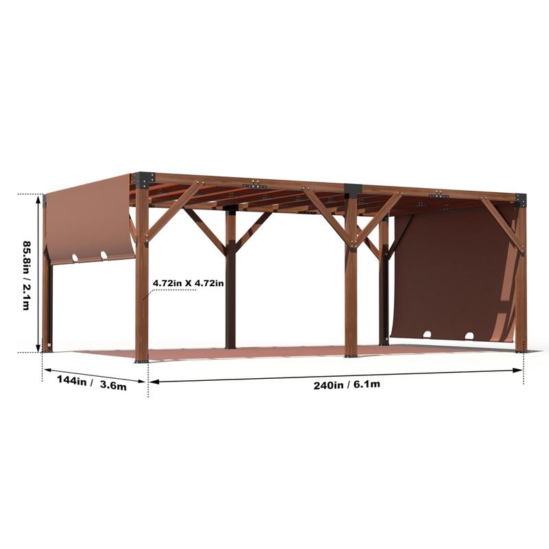 GARVEE 12'X 20' Cedar Wood Pergola with Solid Structure, Retractable Shade Canopy, Patio Pergola for Backyard, Deck, Garden, Outdoor Entertaining