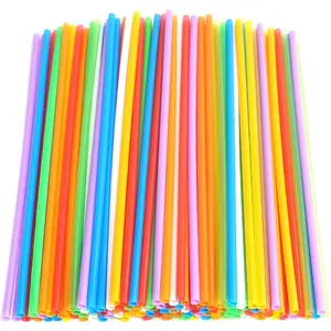 100 Pcs 10.26" Long Colorful Disposable Plastic Drinking Straws for Juice, Coffee, Milk, Cocktail