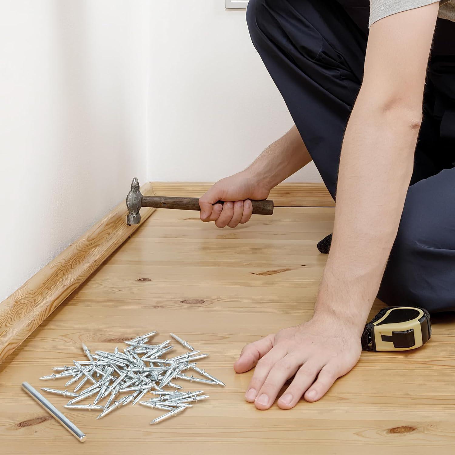 VAYWET 200pcs / 100pcs Double-Head Skirting Thread Seamless Nail Solid Wood Baseboard Screws Invisible Screws Nail with Specific Sleeve Tool Nails Hidden Traceless Sheep Horn Rustproof Masonry Nails Panel Pins Wall Nails For Skirting Lines Wood Veneer