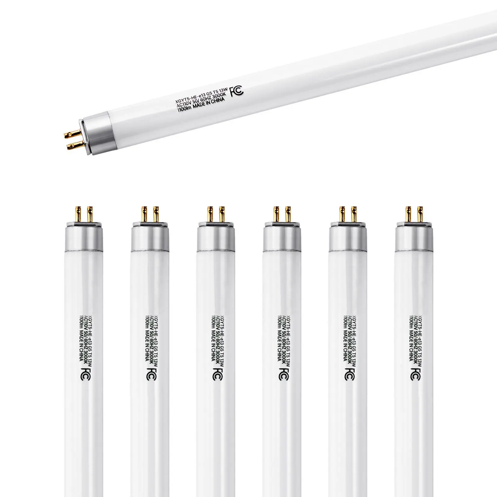 VEVOR 6-Pack T5 Fluorescent Tube Light Bulbs, 8x13W, 21-Inch, 3000K Warm White, G5 Bi-Pin Base Sockets, 1100 Lumens, Flicker-Free, 8000-Hour Lifespan, for Home Users' Kitchen Lights & Closets