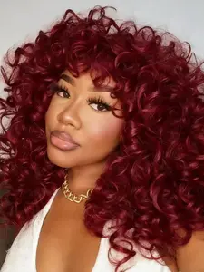 18 Inch Curly Synthetic Wig with Bangs, Large and Fluffy, Suitable for Role Playing and Daily Use, Medium Length, Women's Hair