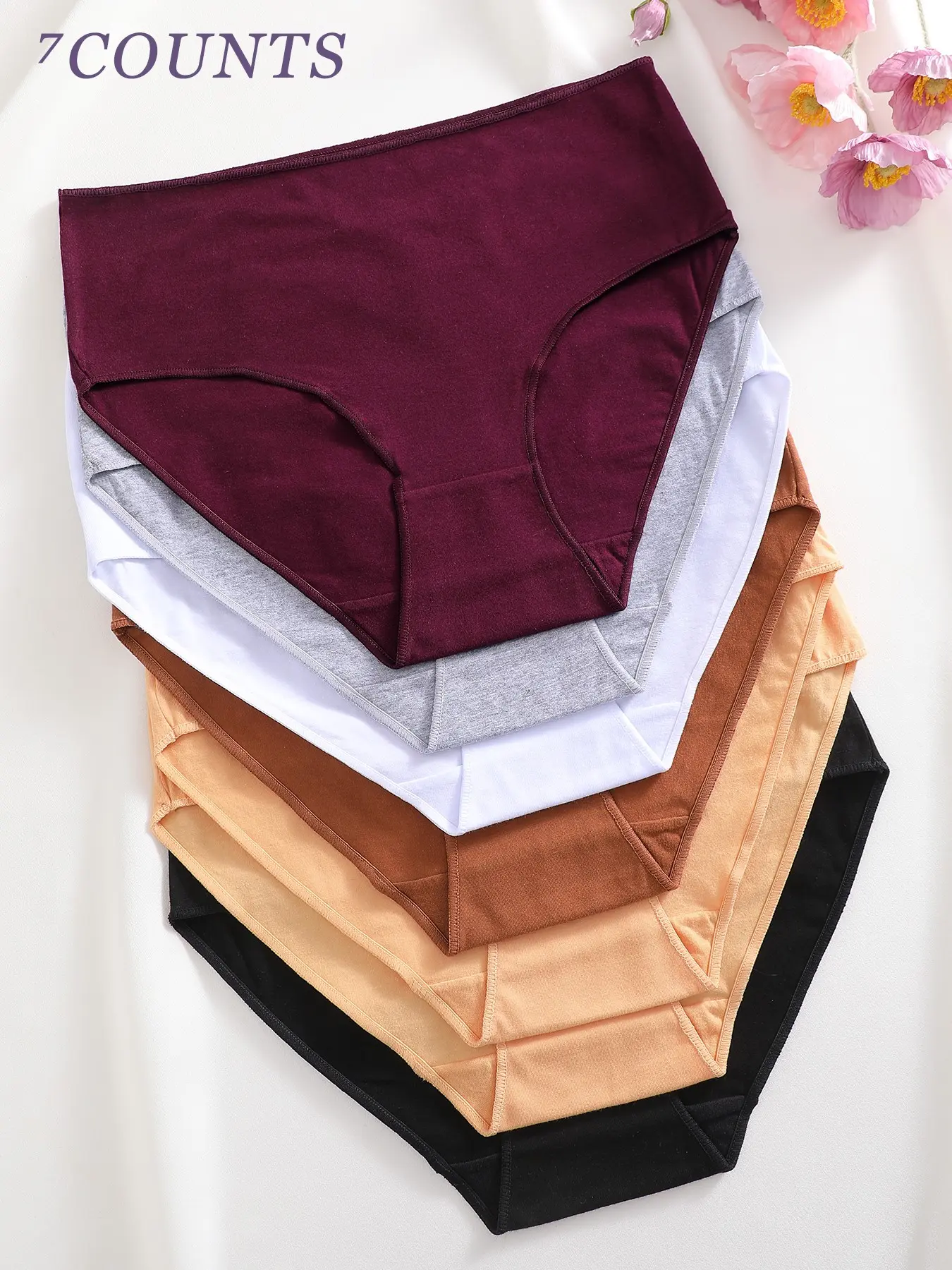 Women's High-Waisted Cotton Underwear Set, Breathable & Soft Design, Casual, S-Xxl Sizes Available, All Season Comfort