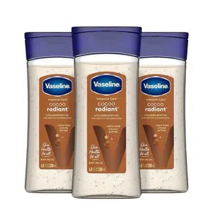 Vaseline Intensive Care Cocoa Radiant Body Gel Oil Pack of 3 for Glowing Skin 6.8 oz Each with Pure Cocoa Butter Hydrating Moisture