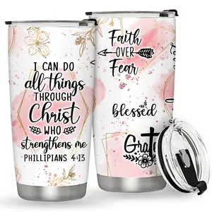 1pc,20oz/590ml,Inspirational Quotes Stainless Steel Insulated Tumblers With Lid,Coffee Travel Mug Cup, Portable,Perfect Gift For Easter,Mother's Day,Thanksgiving,Inspirational Bible Verses,Christian Gift,Water Bottles,Holiday Party Decorations,Drinkware