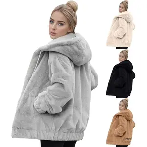 Winter Jackets for Women UK, Fluffy Fleece Jacket with Hooded, Ladies Zip Up Teddy Hoodie, Cozy Womens Winter Coats
