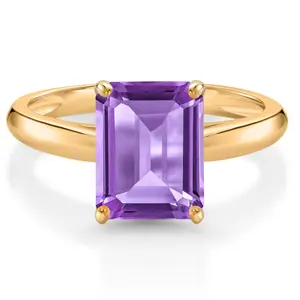 Gem Stone King 10K Yellow Gold Gemstone Birthstone Solitaire Engagement Ring | 9X7MM Emerald Cut | Wedding Anniversary Promise Gold Ring for Women | Size 5-9