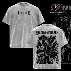 Solo Leveling Shadow Monarch Oversized T-Shirt – Vintage Washed Anime Graphic Tee, Dark Fantasy Streetwear, Heavy Cotton Oversized Shirt, Unisex Casual Top, Gift for Solo Leveling Fans
