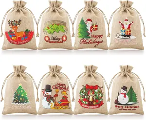 Florasea 24 Pcs Small Christmas Gift Bags, 4X6 Inches Mini Christmas Burlap Gift Bags with Drawstrings(8 Designs Styles) FloraSea