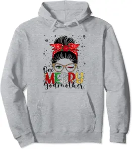 One Merry Godmother Messy Bun Godmother Buffalo Plaid Xmas Pullover Hoodie - Emilyschwe Shop 56B0BL14Z7MD