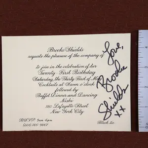 Brooke Shields 6.5 x 5 Signed JSA Authenticated Invite