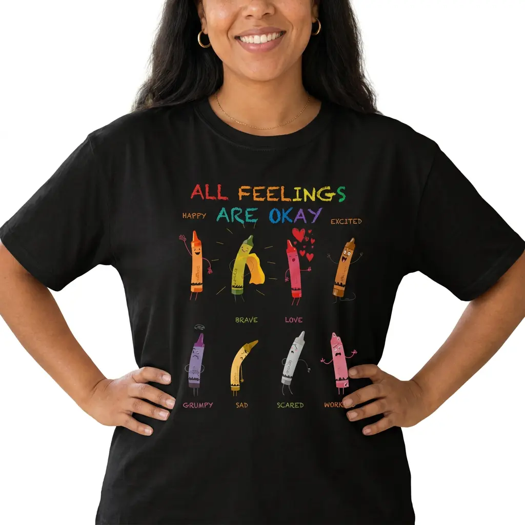 All Feelings Are Okay Shirt Women Mental Health Graphic Tee Plus Size Teacher Top