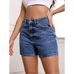 Women's High Waisted Versatile Denim Shorts Vintage Wash Loose Fit Knee Length Casual Retro Style Bottom Pockets