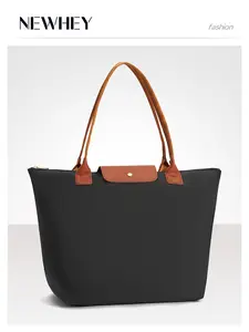 Women's Nylon Tote Bag, Lightweight Foldable Shoulder Bag, Large Capacity Waterproof Handbag with Zipper, Casual Work Travel Purse for Women