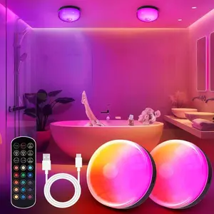 2-Pack Waterproof Shower Lights for Inside Shower, 15 RGBW Color Rechargeable Mood Lighting with Remote(Dimmable＆Timer), LED Wireless Ceiling Light for Bathroom, Closet, Hallway, Stairs, Party Decor