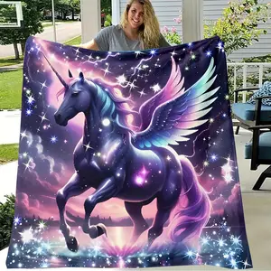 1pc, Unicorn Horse Print Flannel Blanket, 50x60 inches, Soft & Cozy, Multi-Season, HD Digital Print, Polyester Cover, Polyester Fleece Lining, Perfect for Sofa, Bedroom, Gift, All-Year Use