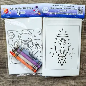 Space Sticker Kits - Color Your Own 6 Adorable Stickers & 4 Crayons for Kids, Birthday Party Favors, Classroom Gifts, Kids Crafts, Art Activity Kits for Kids