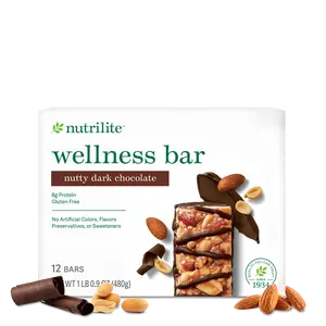 Nutrilite Wellness Bars Nutty Dark Chocolate 12 Bars – Protein Snack Bar with Nuts & Dark Chocolate for Daily Nutrition Support