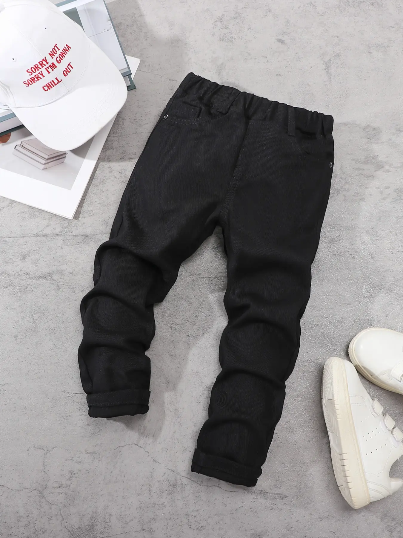 Boys' Casual Fashion Jeans, Comfortable Fit, Perfect for Daily Wear, Elastic Waist, Long Hem, All Seasons, Fd28334273