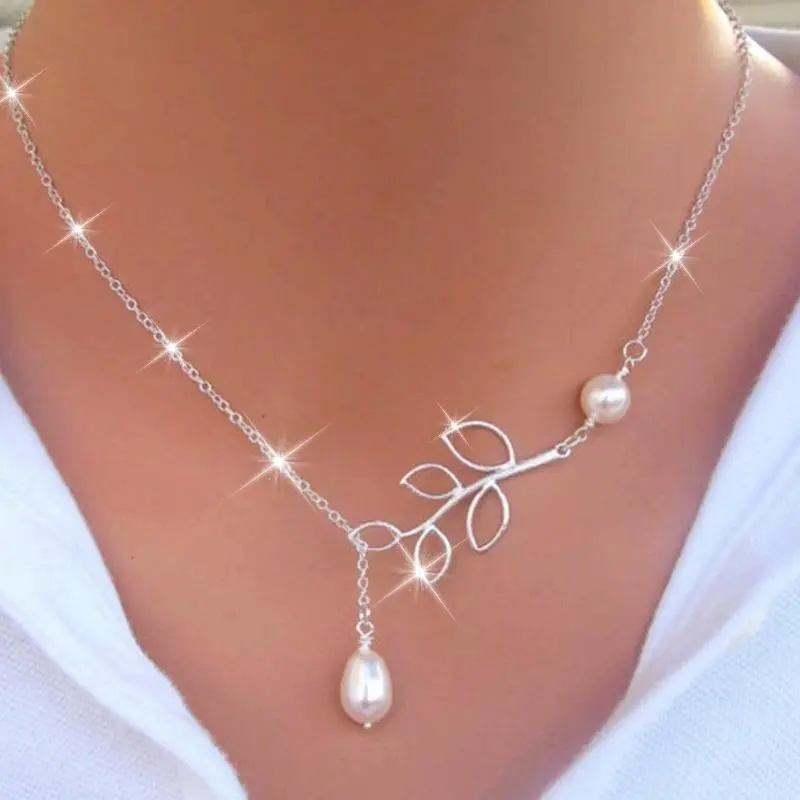 Women's New Euro-American Style Casual Female Floral, Feathered Leaf, Colored Teardrop Artificial Pearl, Bead Dangling Charm Collarbone Necklace - Decorative Flower Costume Jewelry for 15+ Daily Wear Accessories, Beads