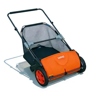 Orange Manual Push Lawn Sweeper 21-Inch, Yard Leaf & Debris Collector with 3.5 Cu. Ft. Collection Bag, Adjustable Brush Height for Lawns & Driveways, Foldable Storage Design