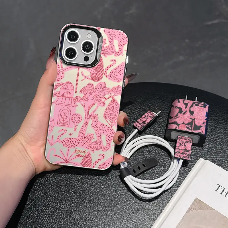Tiger Home iPhone Case Set, Includes Charger Cover & Cable Protector, Anti-Drop Tpu Shell for iPhone Models 6-16 Pro Max