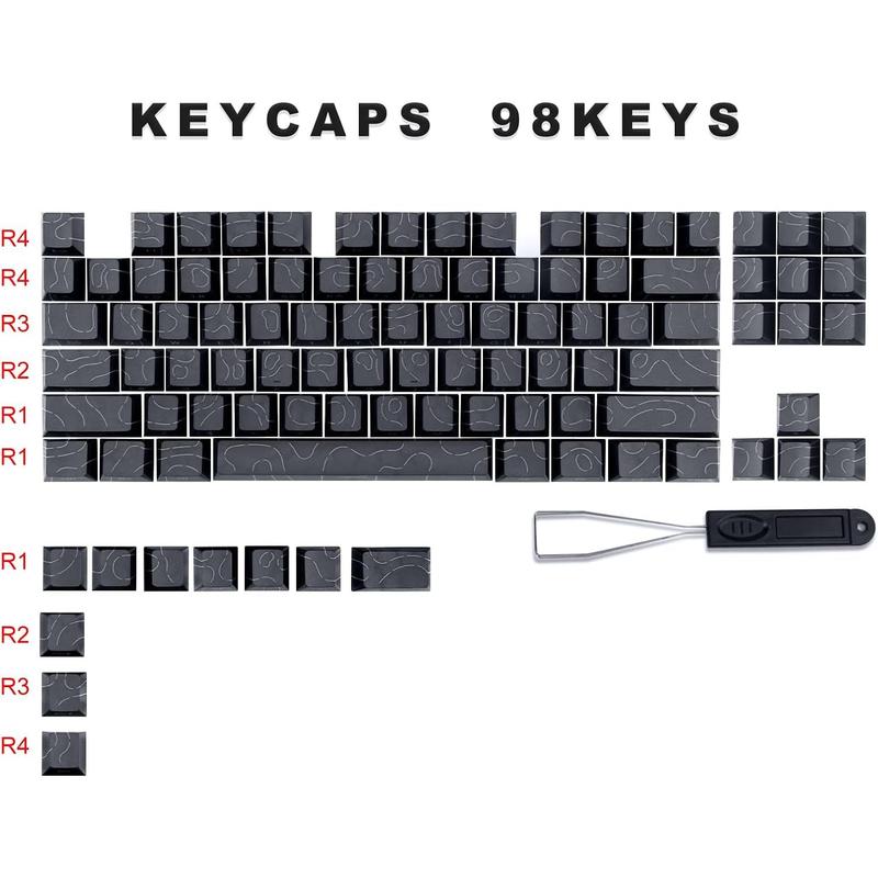 Contour Line Keycaps 98 Set Custom PBT Cherry Profile Double-Shot Light Shine-Through Key Caps with South-face Print for Mechanical Gaming Keyboard ANSI Layout