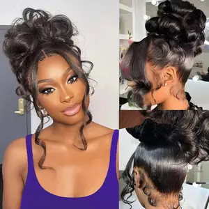 34 Inch 360 Lace Front Wigs Human Hair Strap Body Wave HD Lace Front Wigs Human Hair Pre Plucked Drawstring 360 Frontal Glueless Wigs For Women 180 Density Full Lace Wig