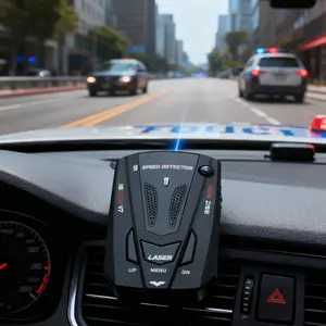 V7 16 Band Car Laser Radar Detector Portable USB Operated Real-Time Driving Safety Warning System Universal Fit Windshield Mount Vehicle Safety Accessory