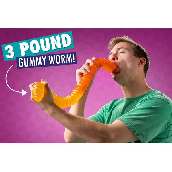 Giant 3-Pound Gummy Worm - Sweet Snack Candy, Red Cherry, Green Apple, Blue Raspberry, Lemon, Orange, Pineapple, Big Gummy Foods, Made In USA