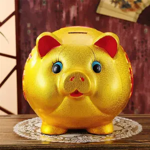 9" Gold Pig Lucky Porcelain Fortune Pig Money Box Piggy Bank Decor Ornaments