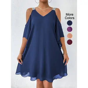 Women’s V-neck bubble-sleeve sequined patch dress—fashionable for parties, suitable for casual life and evening outings; an elegant nightwear option.