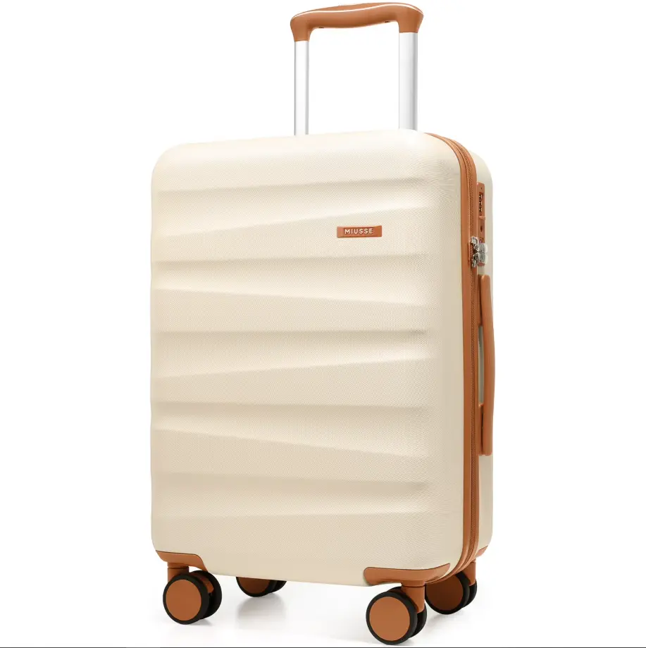 MIUSSE 20 inch Carry On Luggage Airline Approved 100% PC Lightweight Hard Shell Suitcase with Spinner Wheels and TSA Lock, Beige