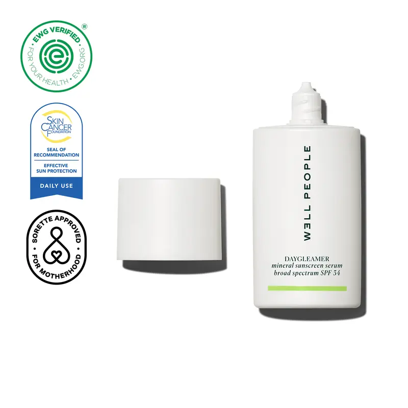 Well People Daygleamer Mineral Sunscreen Serum SPF 34 - Brightening, Nourishing Facial Sun Care with Vitamin C, Oil, Aloe-Juice Hydration for Sensitive Adults, Radiant Skin, Bisabolol, Daily Protection