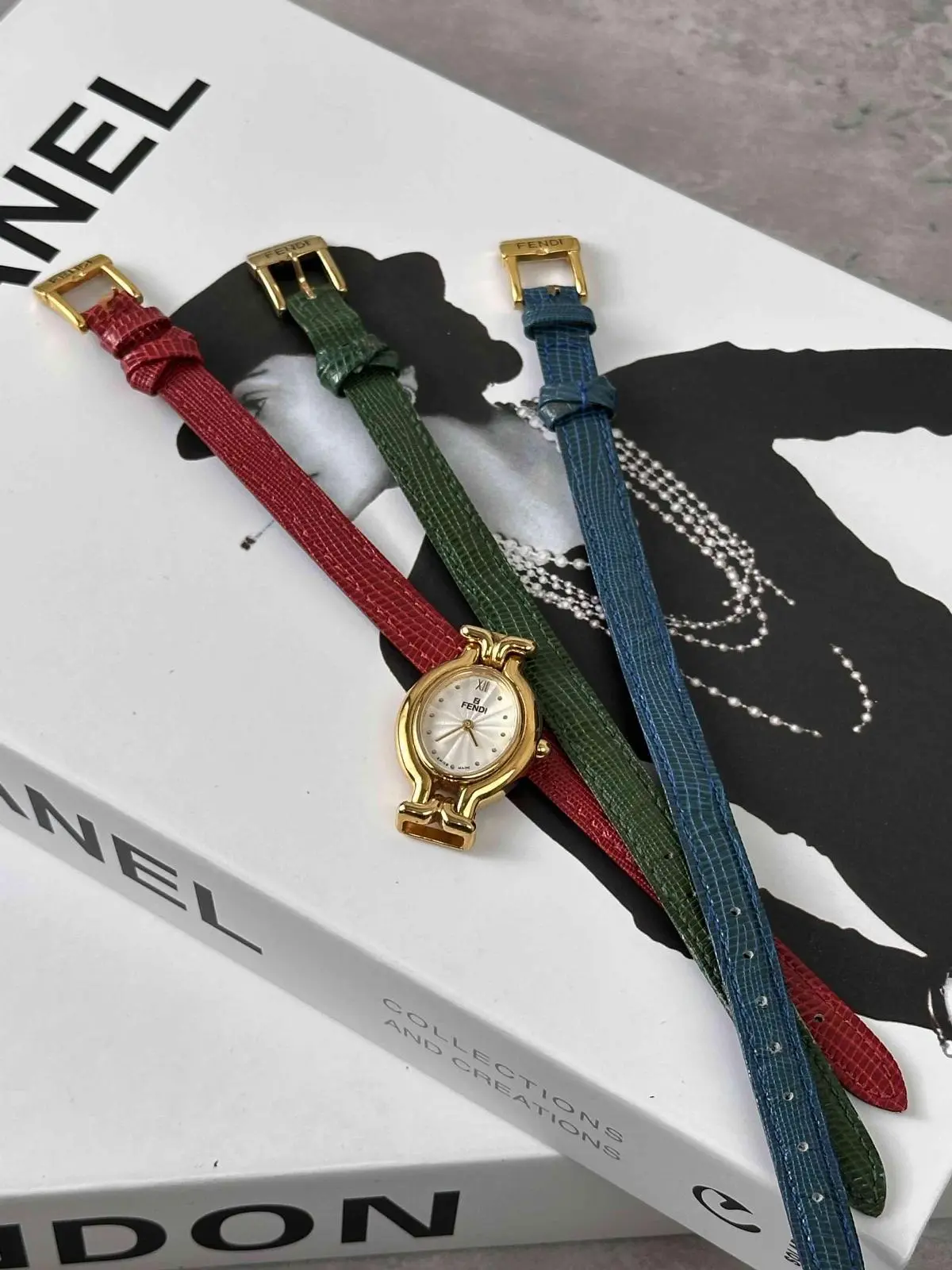 Pre-owned FENDI As Shown Shoulder Bags 640L Chameleon Change Strap, 3 Colors, 2 Hands, Gold Women's Quartz Watch, QZ MR21022026Z953