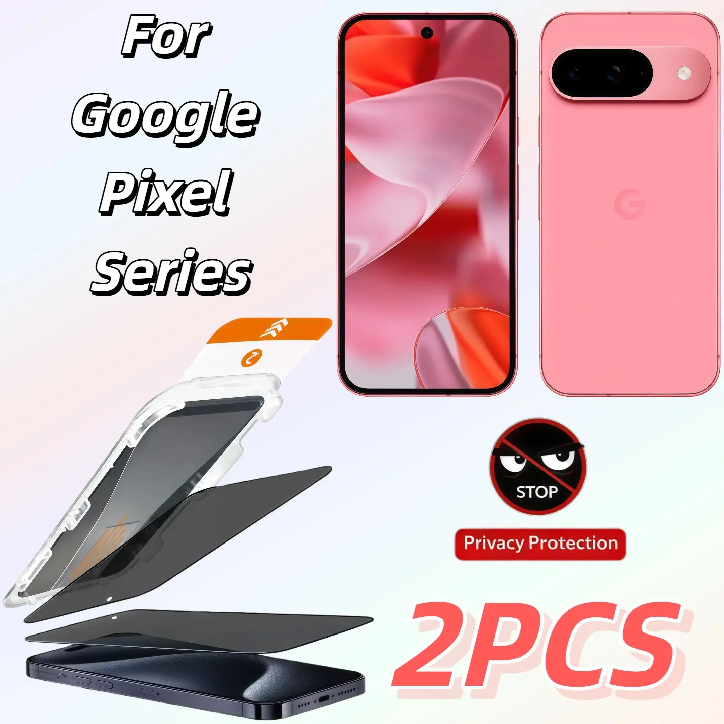 2-Pack Privacy Protection Tempered Glass Screen Protector Cover for Google Pixel Series Smartphone, Ultra-Clear Anti-Spy Film, Easy Install, Scratch-Resistant, Accessories