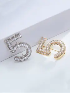 1 pcs Vintage Pearl Alphabet Brooch ✦ Luxurious Number 5 Design with Crystal Rhinestones ，Limited Numbered Edition • Retro Socialite Style Accessory • Statement Pin for Dresses & Coats Fashion Accessory
