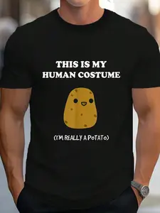 100% Cotton Funny Potato Humour This Is My Human Costume Halloween Potato T-Shirt Women's Men's Graphic Tee Crew Neck summer vacation Tops