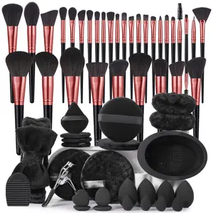 58PCS Multifunctional Makeup Tools Set, 32PCS Soft Makeup Brushes, Makeup Sponges, Various Powder Puffs, Facial Cleansing Sponges, Hairband, Cleaning Tools and Eyelash Curler, Portable Daily Travel Beauty Makeup Kit
