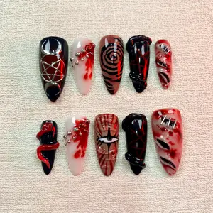Scary Halloween Press On Nails, Gothic Punk Rock Horror Nails, Goth Blood One Eye Nails - DarkNailz