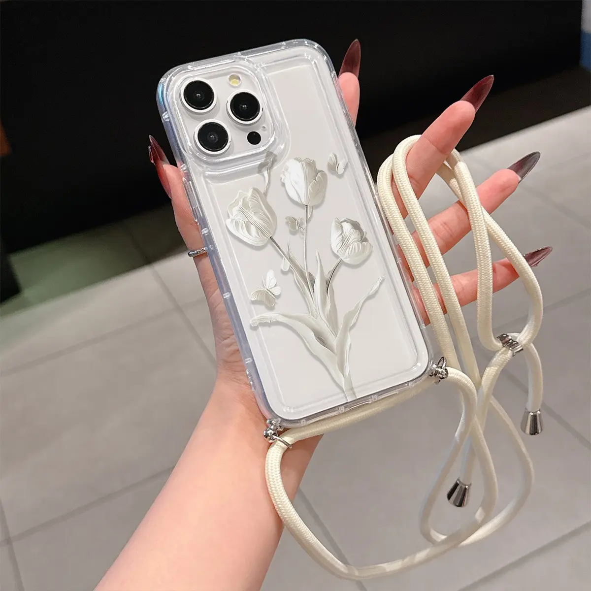 Convenient Lanyard Phone Case with Adjustable Strap and Crossbody Shoulder Strap, Hyacinth and Butterfly Design, Tpu Anti-Drop Protection