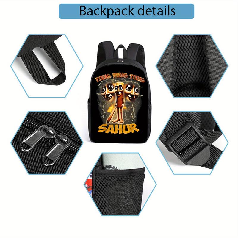 Tung Tung Tung Sahur Printed Backpack - Lightweight Durable Polyester Travel Backpack with Adjustable Straps & Separate Laptop Compartment, Stylish Commuter & College Essentials, Vibrant Graphic Design, Backpack for Travel, Quality Construction