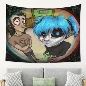 Chic 'Sally In The Cat-Eye' Themed Tapestry - Vibrant Polyester Wall Hanging With Cartoon Characters, Ideal For Bedroom, Living Room, Dorm Decor - Perfect For Parties & Events, Cat Deco