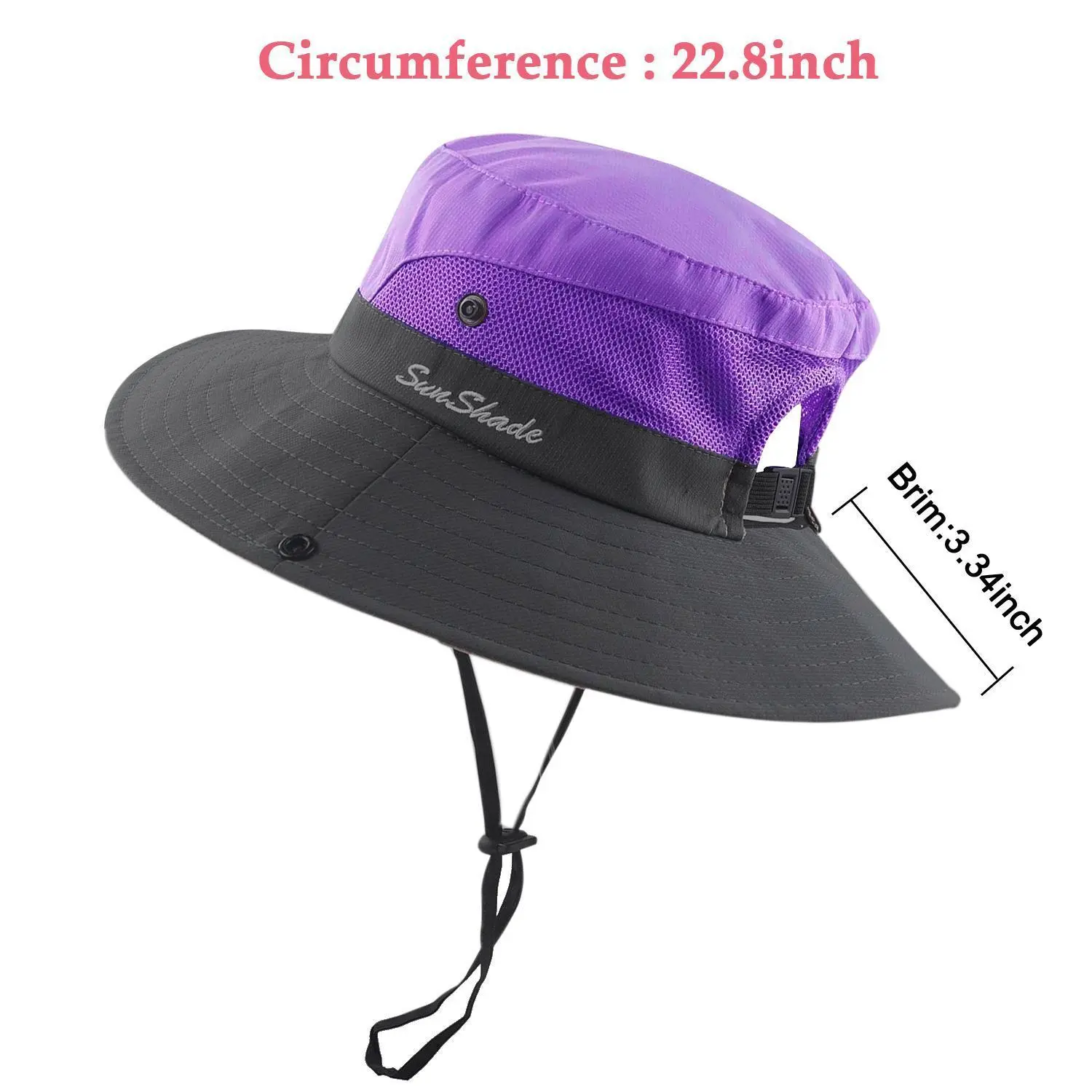 Sun Shade Wide Brim Women\'s OS Purple Adjustable Ponytail Hole Bucket Hat Women main image 3