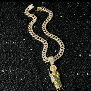 Alacran Butterflies San Judas Cruz Pendant with Cuban Chain 34 Inches Laminated Gold Alacran Butterflies San Judas Cruz Pendant with Cuban Chain 34 Inches Laminated Gold