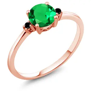10K Rose Gold Green Nano Emerald and Black Diamond Solitaire Engagement Ring For Women (0.80 Cttw, Round 6MM, Gemstone May Birthstone)