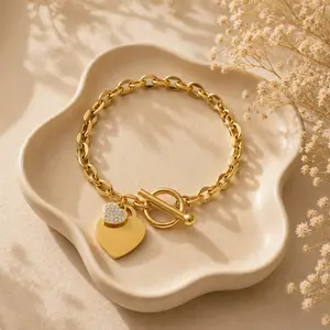 Aurelia Heart Toggle Bracelet 18K GOLD Plated 6.5 Inches