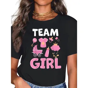 Women's Gender Reveal Team Pink Printed Crew Neck Short Sleeve T-Shirt 100% Cotton Casual Tee