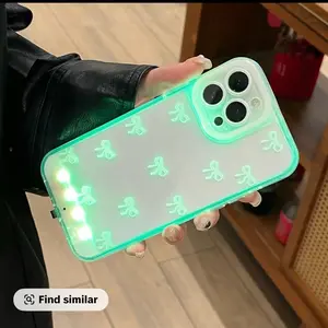 Vibrant LED Bowknot Phone Case for iPhone 11-17 Pro/Pro Max/Plus TPU Cartoon Style Sound-Activated Lighting Couple's Design Hollow-Out Pattern Protective Casing