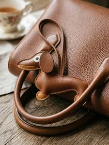 Leather Dachshund Dog Bag Charm Keychain, Handmade Braided Rope, Cute Key Ring Holder, Phone & Bag Accessory Gift, Stylish Keychain